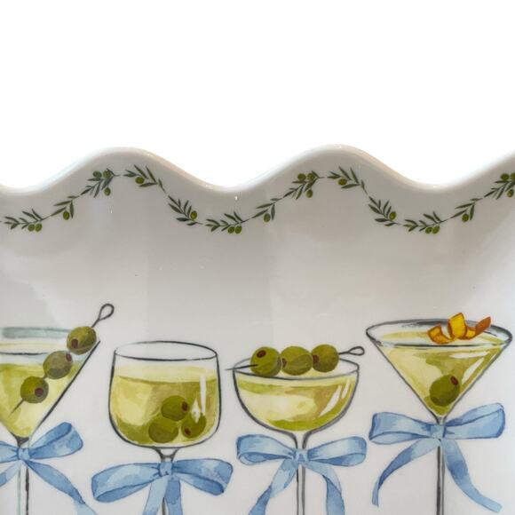 Rachel Zoe Cocktails & Bows Melamine Appetizer Plates 9x6 Set of 4 Scalloped NEW - Picture 3 of 14